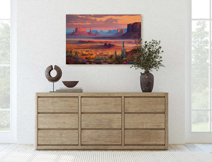Sunset Desert, Landscape Painting, Southwest Decor, Pink Purple Blue Orange, Cactus Painting, Arizona Art, Calming Art