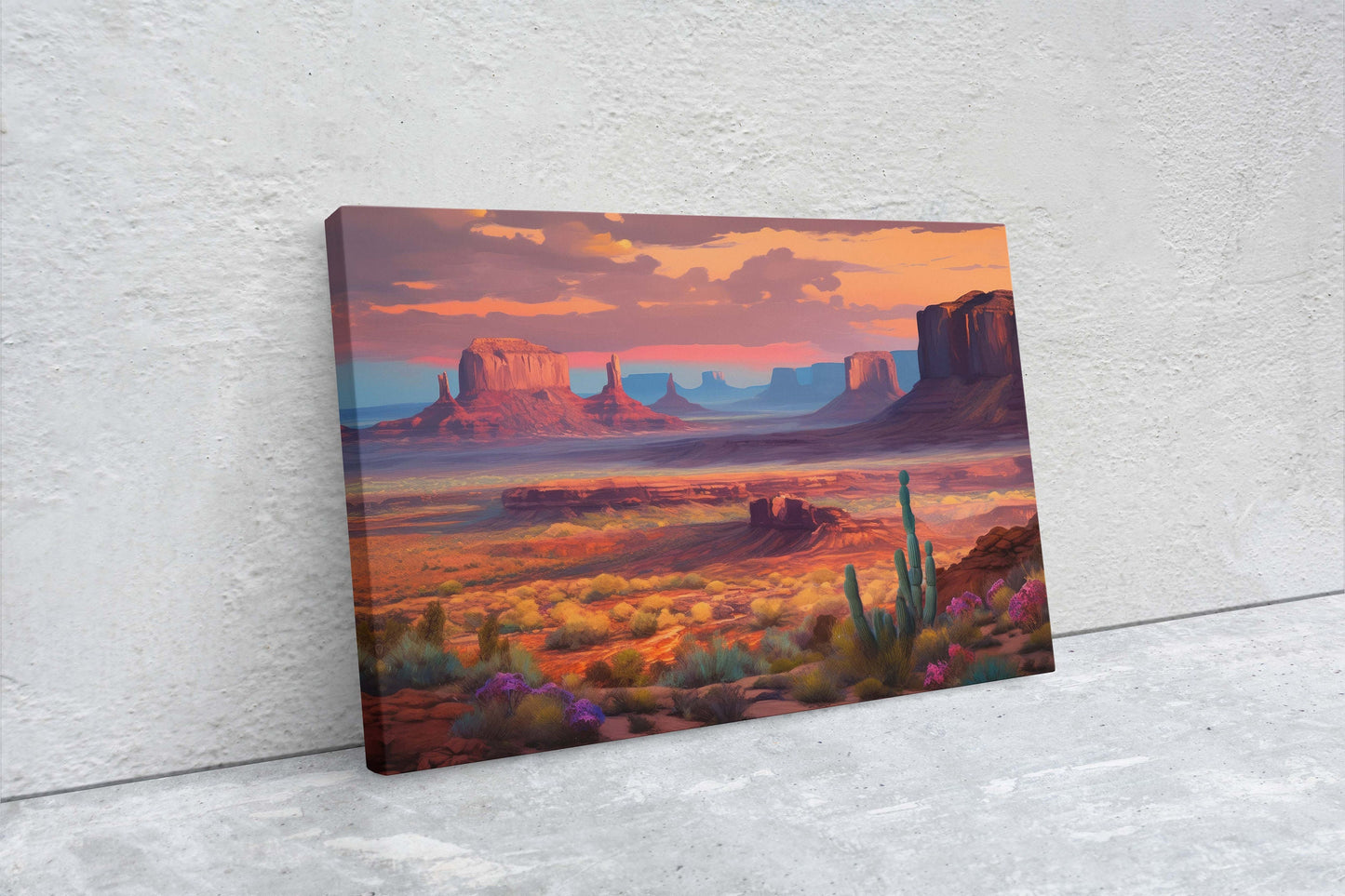 Sunset Desert, Landscape Painting, Southwest Decor, Pink Purple Blue Orange, Cactus Painting, Arizona Art, Calming Art
