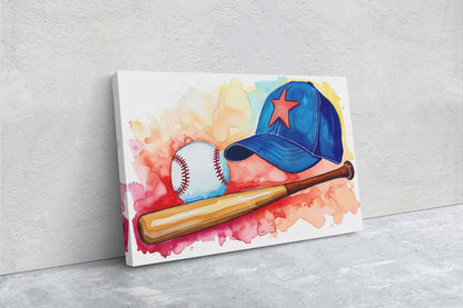 Watercolor Baseball, Baseball Painting, Baseball Bat, Original Art, Sport Lover, Kids Room, Boys Room