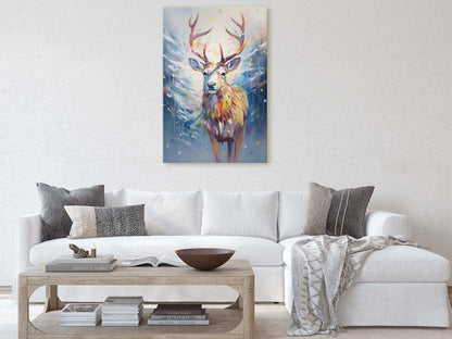 Reindeer Painting, Colorful Reindeer, Winter Art, Festive Decor, Xmas Print, Framed Canvas, Reindeer Print, Christmas Print