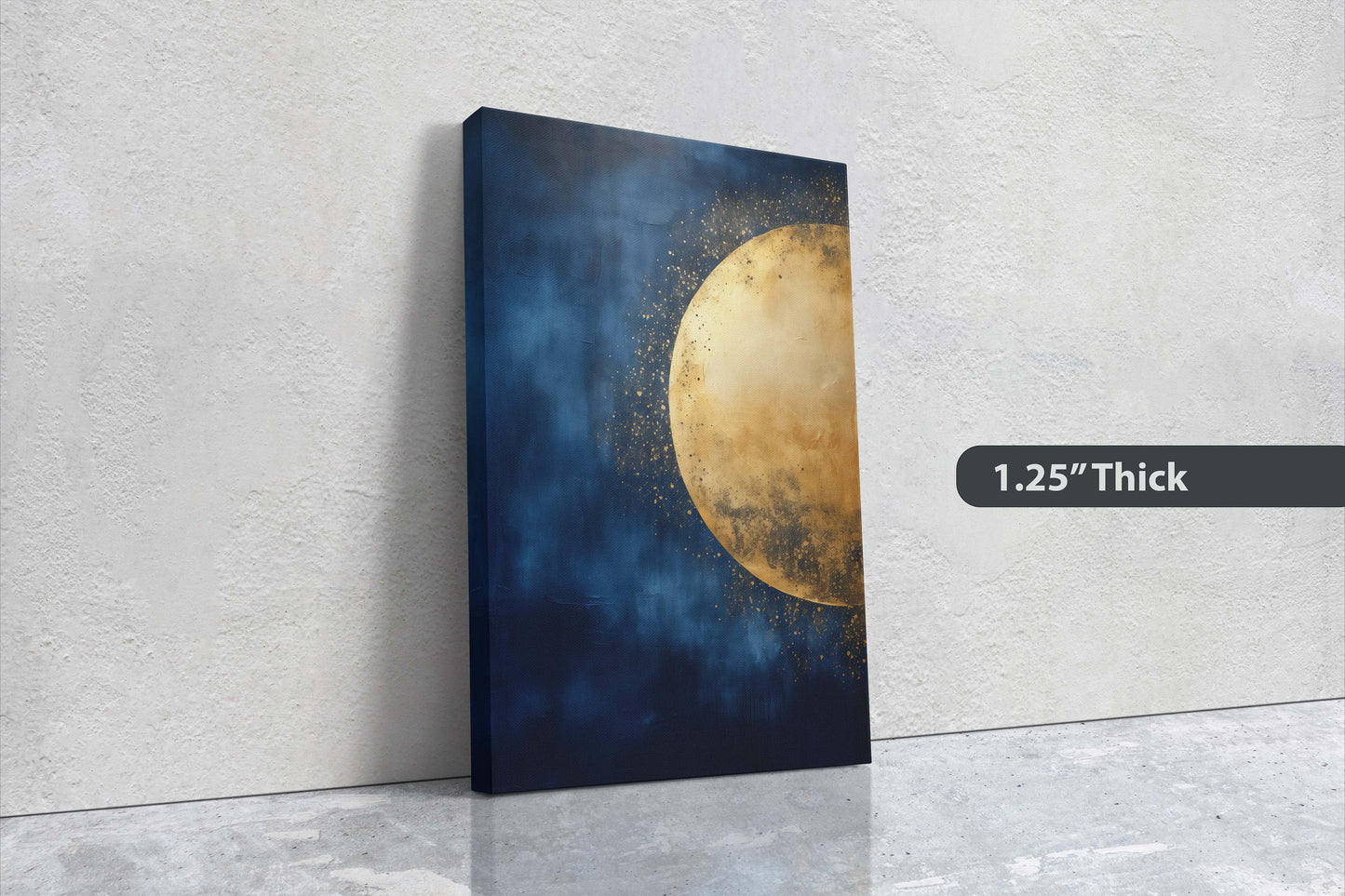 Gold Moon on Indigo, Moon Painting, Minimalist Art, Circle Indigo, Maximalist Art, Contemporary Decor, Celestial Art, Space Decor, Night Sky