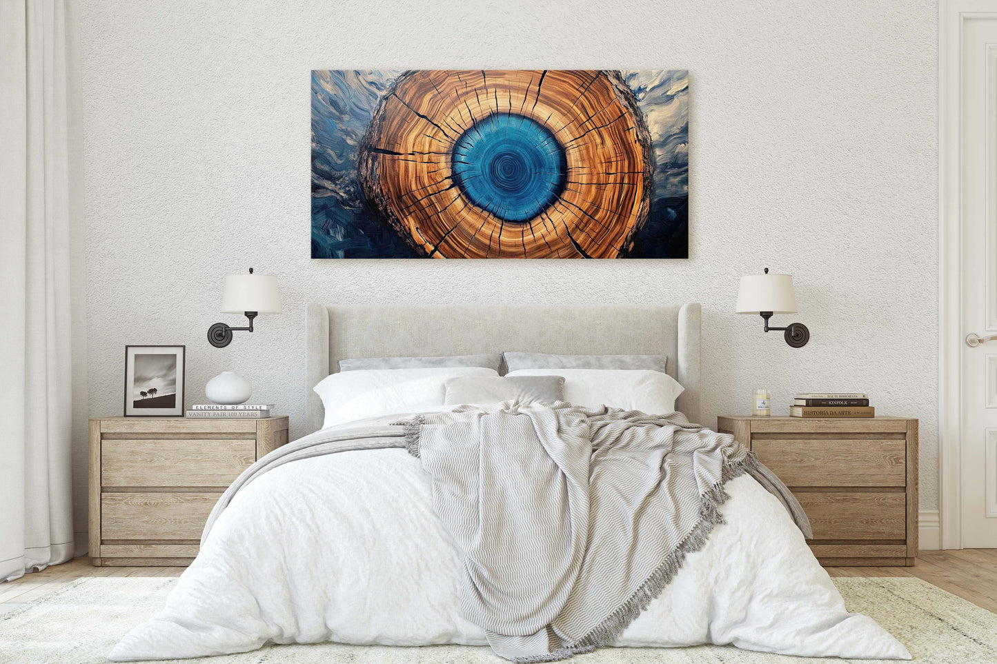 Modern Tree Decor, Contemporary Art, Blue Log, Wide Print,