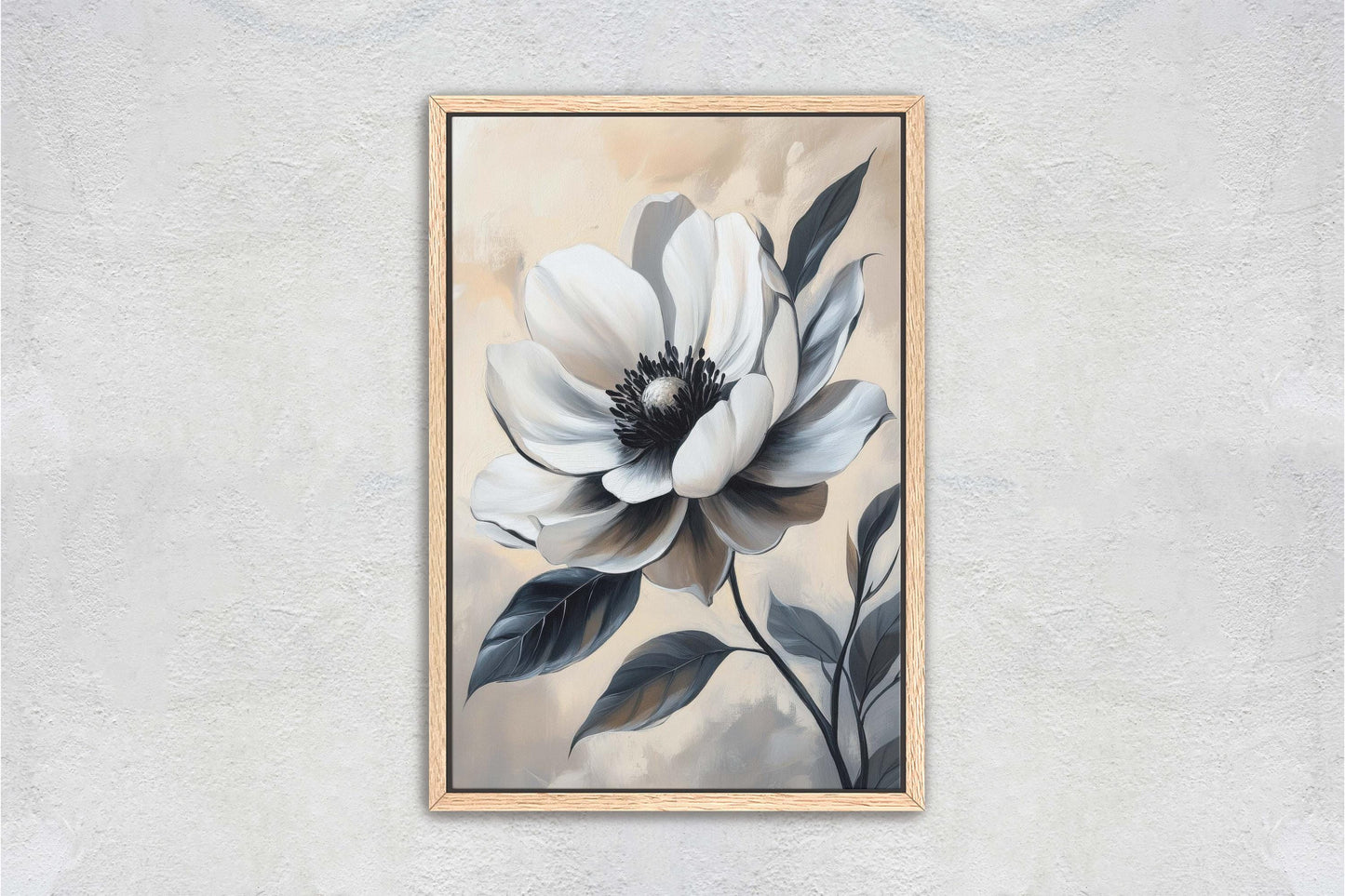 Black And White Flower, Flower Painting, Neutral Tones, Beige Black White