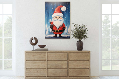Cute Santa Wine, Santa Clause, Christmas Decor, Santa Painting, Saint Nick, Christmas Gift, Framed Canvas, Father Christmas, Holiday Artwork