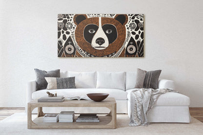 Bear Folk Art, Scandinavian Print, Large Canvas, Linocut Print