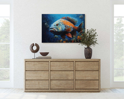 Fish  Painting, Canvas Wall Art, Abstract Blue Sea Painting, Boho Wall Décor, Custom Painting, Home Decor,Large Original,Framed Canvas