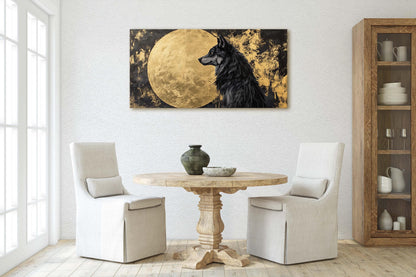 Lone Wolf Contemporary, Black and Gold Wolf, Wolf Moon