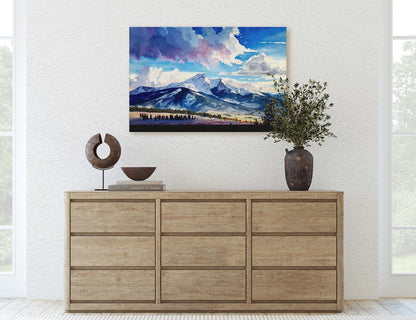 Big Sky Montana, Canvas Art, Ready To Hang, Large Print, Landscape Painting, Dramatic Landscape, Mountain Range, Blue sky mountain,