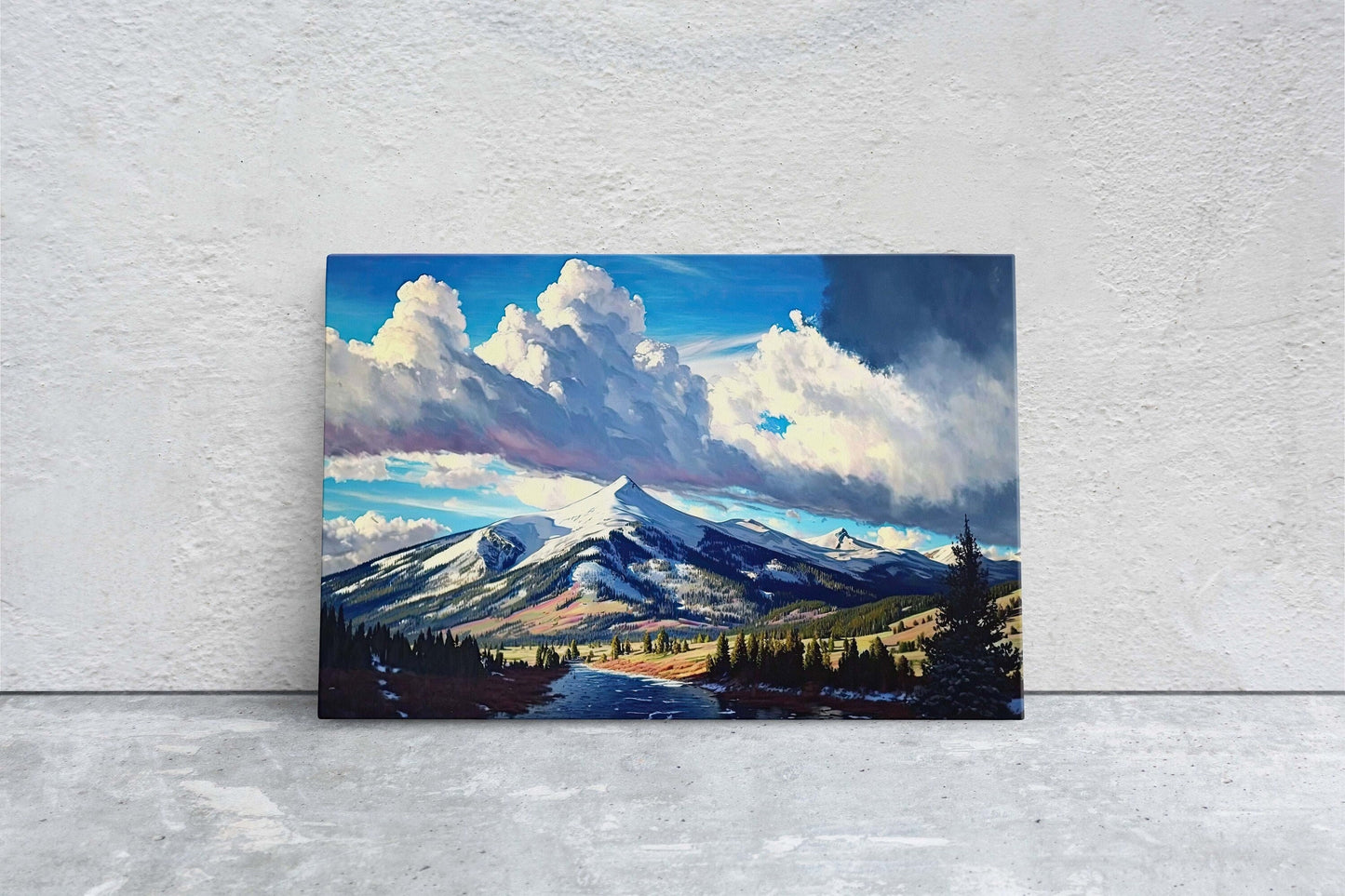 Big Sky Montana, Canvas Art, Ready To Hang, Large Print, Landscape Painting, Dramatic Landscape, Mountain Range, Blue sky mountain,
