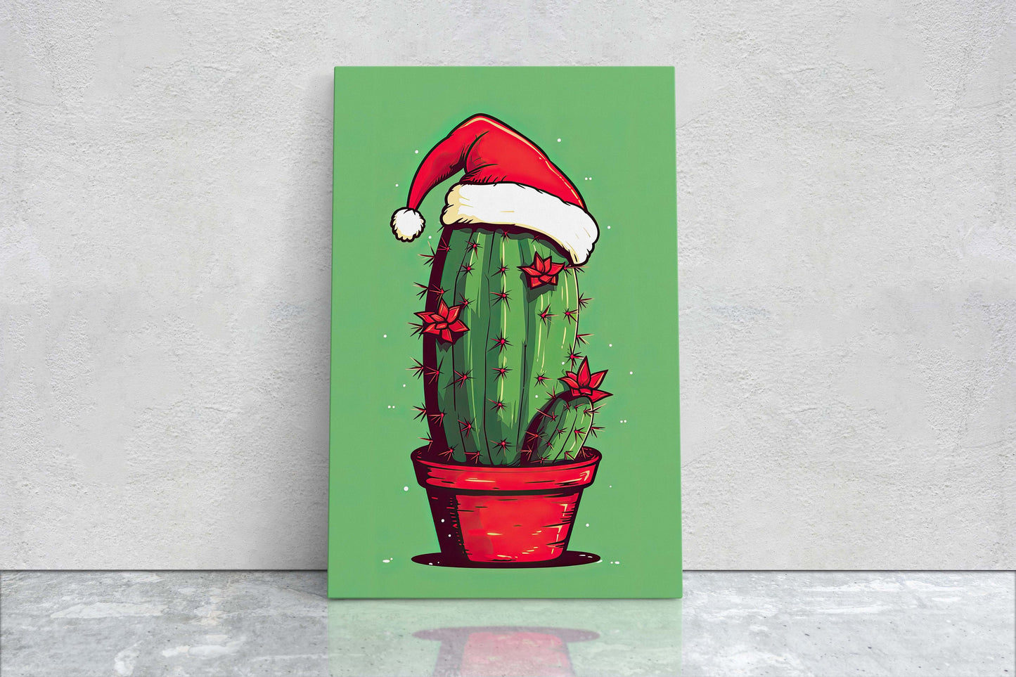 Christmas Cactus, Cute Cactus, Cute Christmas Decor, Illustration, Southwester, Chibi Style, Cartoon Cactus