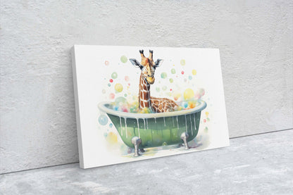 Giraffe Bath, Giraffe in Bathtub, Bathroom Decor, Kids Bath, Powder room, Fun Art, Cute Giraffe Elephant, Bath time Art, Silly Decor