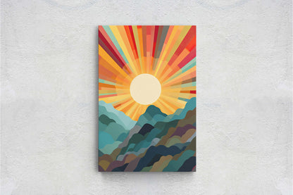 Sunshine Mountain on Canvas, Sunset Decor, Flat Art, Vibrant Color, Bold Art, Vertical, Abstract, Mid Century Modern, Scandinavian Print