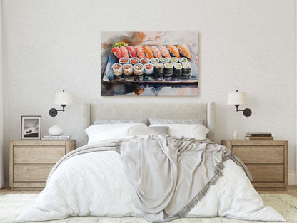 Sushi Print, Sashimi Canvas, Food Decor, Kitchen Art
