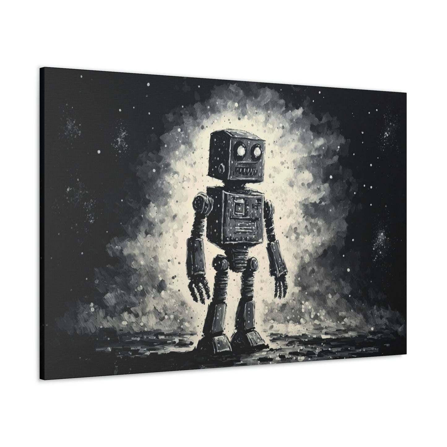 Robot Starry Night Canvas Art Ready To Hang Large Print, Black and White