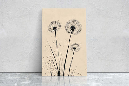 Minimalist Dandelion, Dandelion Print, Black and White, Cream, Neutral Colors