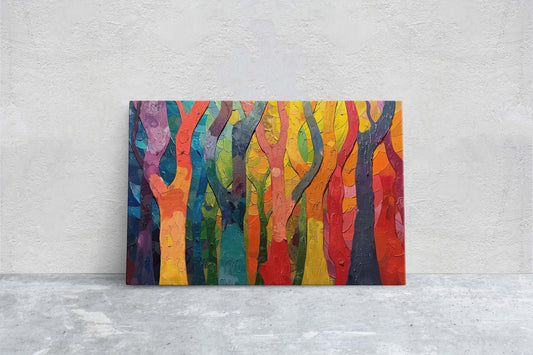 Abstract Tree, Modern Colorful, Symbolism Art, Rainbow Color, Vibrant Decor, Contemporary Painting, Framed Canvas, Statement Piece
