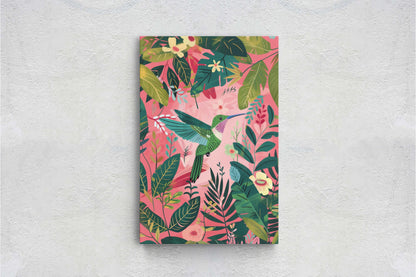 Hummingbird Pink, Framed Canvas, Tropical Art, Maximalist Jungle, Botanical Print, Bold Eclectic, Pink Art