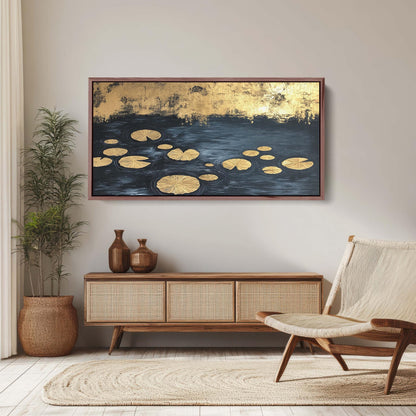 Lily Pad Pond, Black and Gold, lillipad Contemporary, Modern Abstract