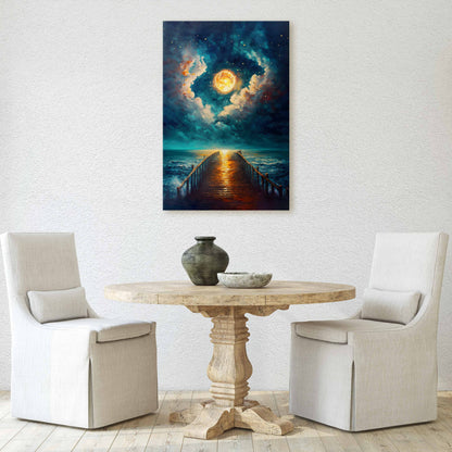 Moonlit Pier Stretched Canvas Ready to Hang