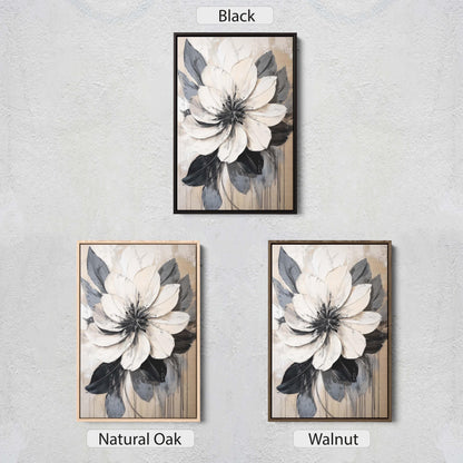Flower Painting, Black White Flower, Contemporary Art, Beige Black White