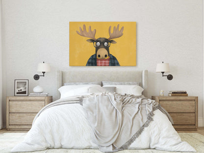 Hipster Moose, Pop Art, Street Art, Graffiti Painting, Animal Sunglasses, Yellow, Fun Quirky, Large Art Print, Kids Room, Boys Room