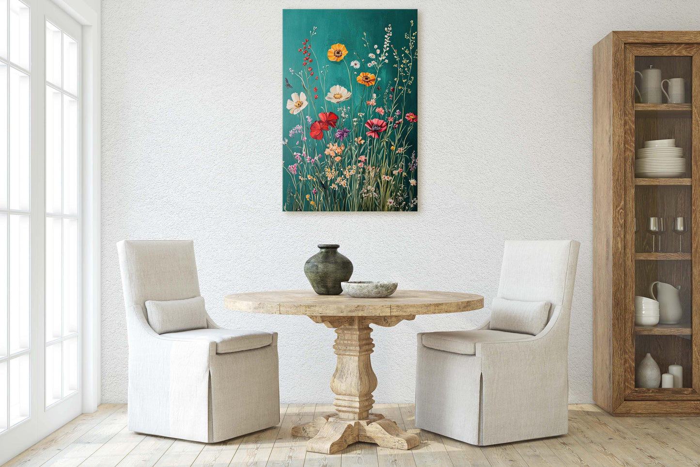 Spring Wildflowers, Green Decor, Flower print