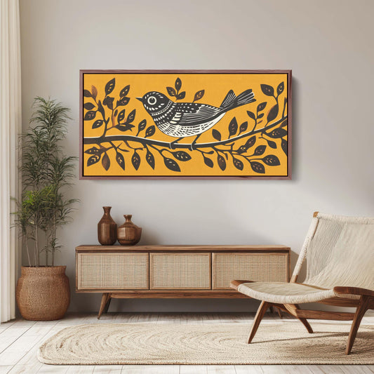 Linocut Bird Art, Scandinavian Art, Contemporary Decor
