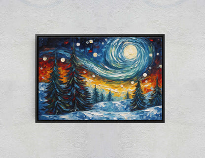 Winter Starry Night, Pine Trees Snow, Colorful Snow, Van Gogh, Framed Canvas, Night Sky, Star Sky