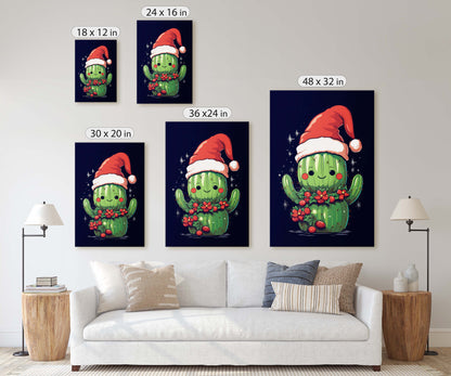Christmas Cactus, Cute Cactus, Cute Christmas Decor, Illustration, Southwester, Chibi Style, Cartoon Cactus