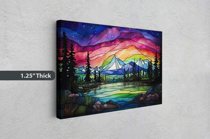 Aurora Borealis, Painting Night, Moon Mountains, Mountain Landscape, Framed Canvas, Cold Mountains, Snow Peaks
