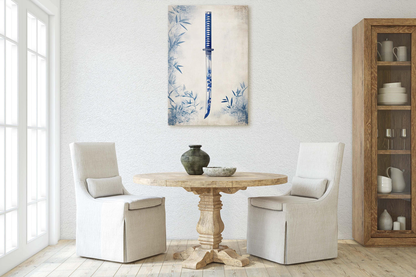 Blue Willow Katana, Samurai Sword, Vintage Art, chinoiserie Design