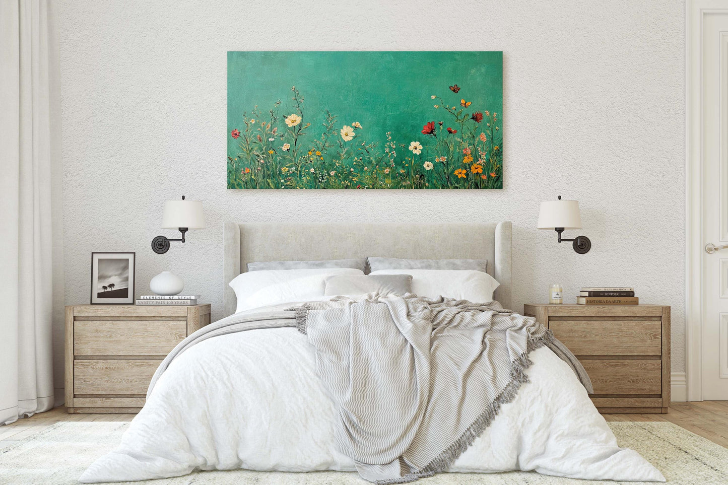 Green Wildflowers, Emerald Green, Framed Print, Living Room, Contemporary Art