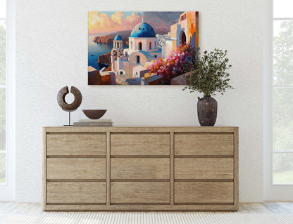 Santorini Thira, Greece, Canvas Art print, Landscape Painting, Vibrant colors, Thera, Island Art, Firostefani village