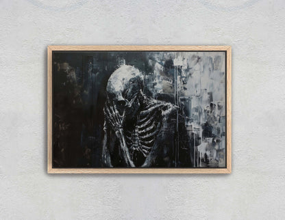 Mourning Death, Skeleton Print, Creepy Decor, Halloween Art, Victorian Art