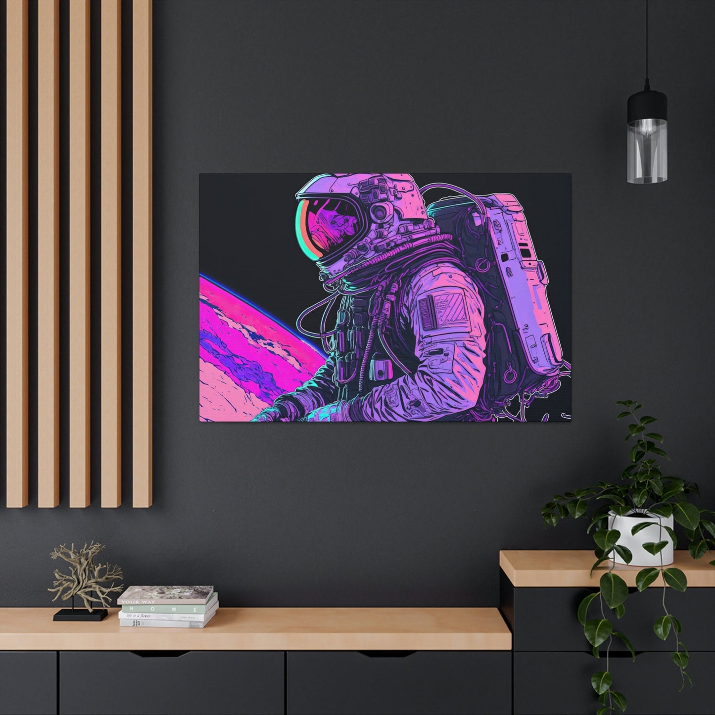 Astronaut Art Canvas Art Ready To Hang Large Print, Man Cave, Video Game, Retro, Synthwave, Neon