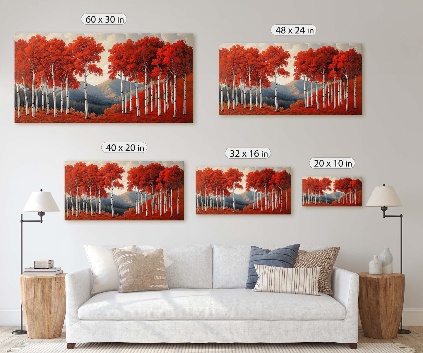Red Aspen Tree Art, Fall Tree Painting, Mountain Aspens, Autumn Colors