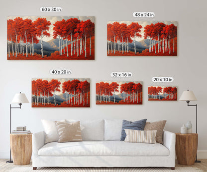 Red Aspen Tree Art, Fall Tree Painting, Mountain Aspens, Autumn Colors