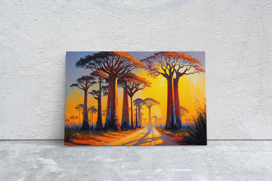 Baobab Avenue, Menabe Madagascar, Tree, Natural monument Canvas Art Large Print, Painting, Landscape