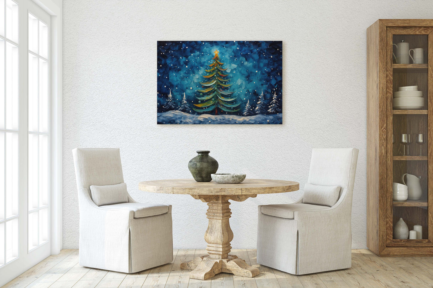 Starry Christmas Tree, Starry Night, Christmas Painting, Xmas Decor, Framed Canvas, Large Painting, Festive Print, Winter Art