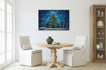 Starry Christmas Tree, Starry Night, Christmas Painting, Xmas Decor, Framed Canvas, Large Painting, Festive Print, Winter Art
