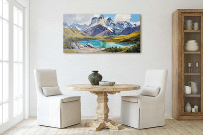 Torres del Paine Art, Chile Painting, Mountain Lake Art, Nature Painting