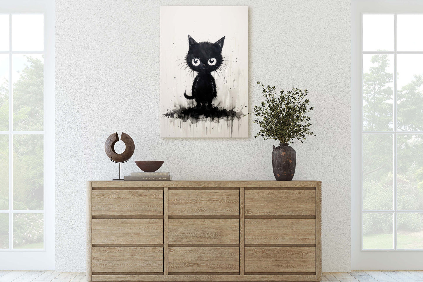 Black Cat Art, Black and White Cat, Cat Ink, Kitten Print, Graffiti, Street Art, Modern, Contemporary, Cute Kitten
