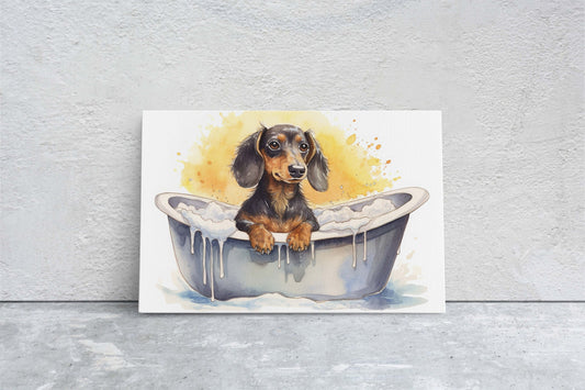 Dachshund Bath, Dog in Bathtub, Bathroom Decor, Kids Bath, Powder room, Fun Art, Wiener Dog, Bath time Art, Cute Dog Art, Silly Puppy