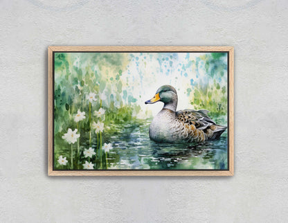 Duck Painting, Duck on Pond, Mallard Duck, Bird Art, Green Pond, Framed Canvas, Large Art Print, Traditional Print, Avian Decor