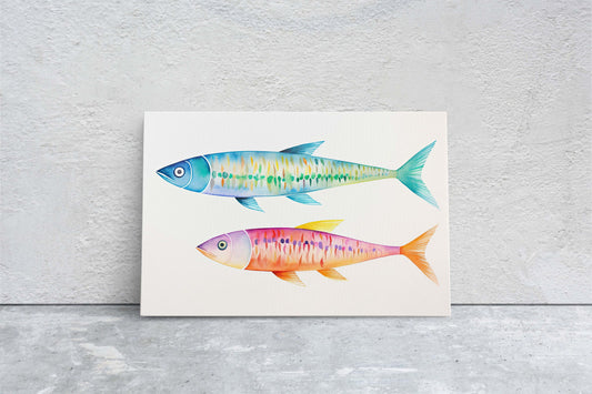 Watercolor Sardine, Fish Painting, Vibrant Color, Kitchen Print, Dining Room, Clean Minimal, Abstract, Framed Canvas