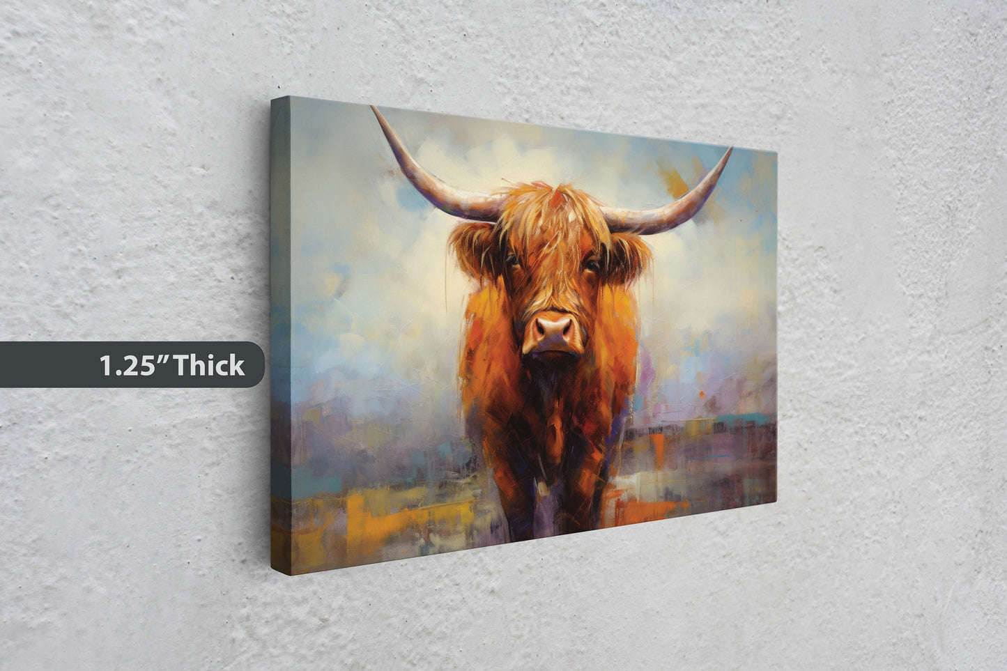 Highland Cow, Scottish Cow, Scotland Cattle, Long-haired cow, Rustic Farmhouse, Farm Animal, Barn Decor, Canvas Art Print, Painting