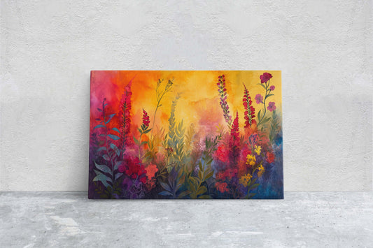 Wildflower Painting, Meadow Art, Original Art, Vivid Colorful, Framed Canvas, Statement Piece, Bold Decor, Flower Print, Large Print, Sunset