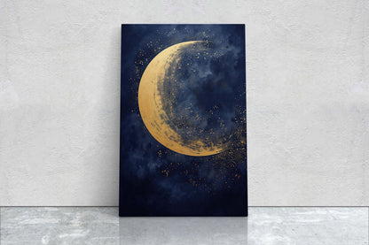 Gold Moon on Indigo, Moon Painting, Minimalist Art, Circle Indigo, Maximalist Art, Contemporary Decor, Celestial Art, Space Decor, Night Sky