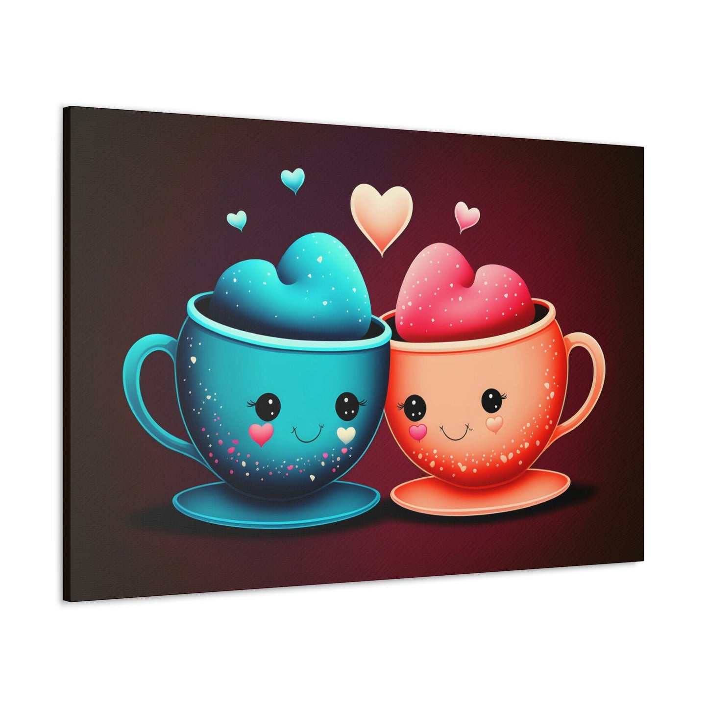 Cute Mugs in Love Canvas Art Ready To Hang