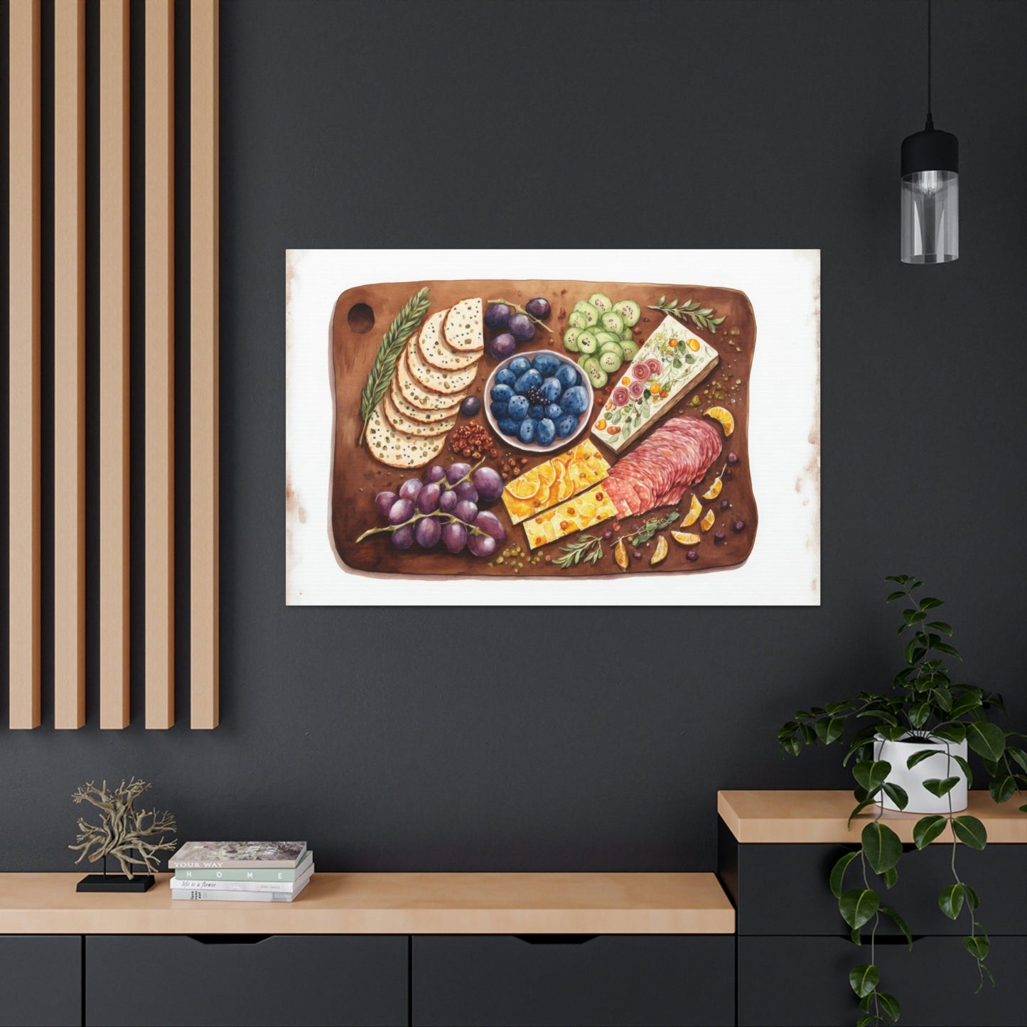 Watercolor Charcuterie Art Ready To Hang Large Print, Painting, Food, Kitchen Decor